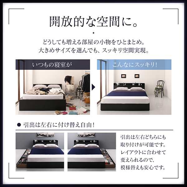 ベッドフレーム 収納ベッド ダブル 棚 コンセント付収納ベッド ベッドフレームのみ ダブル