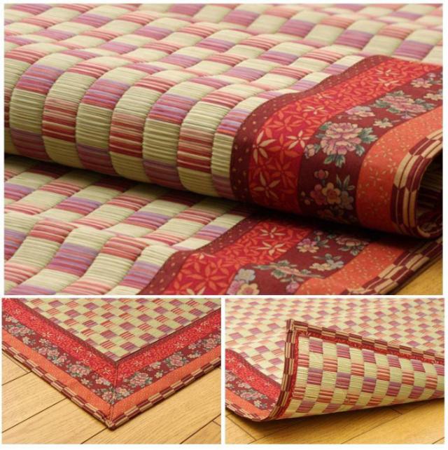 純国産 い草花ござカーペット ラグ 『かれん』 ローズ 江戸間6畳(約261×352cm) 4124906 カーペット ラグの通販は