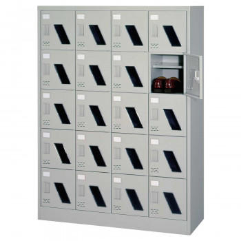 シューズロッカー 4列5段中棚付・扉付・窓付・錠なしタイプ ニューグレー COM-SC-20WM の通販は