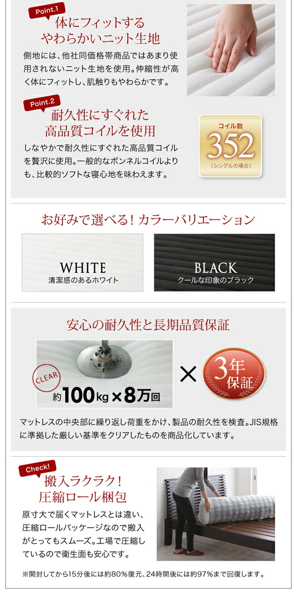 ベッド ホワイト 白 真っ白 かわいい 可愛い 収納ベッド 収納付き スタンダードボンネルコイル マットレス付き 専用リネンなし セミダブル 組立設置付の通販は
