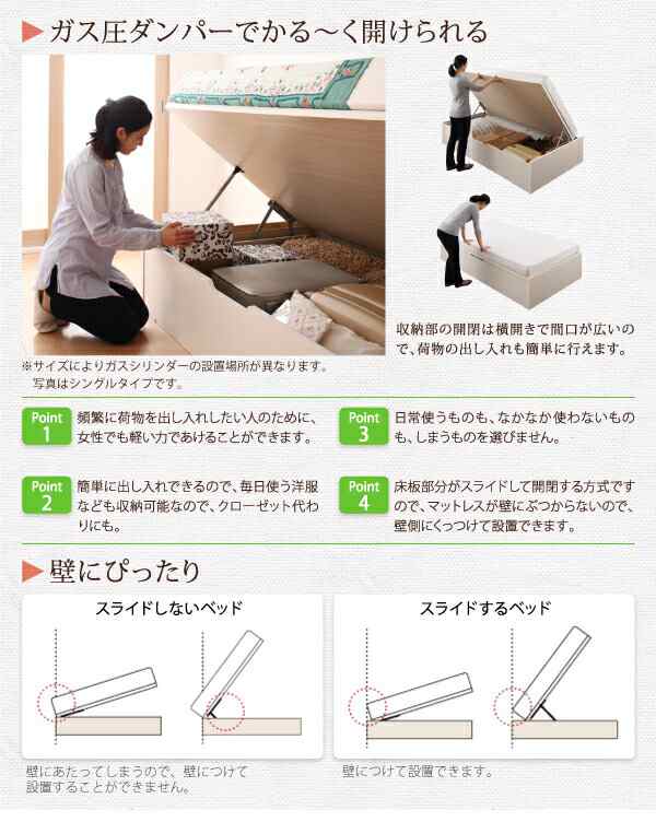 収納付きベッド シングルベッド 薄型スタンダードボンネルコイルマットレス付き 横開き ヘッドレス セミシングル ショート丈 深さラージ 組立設置付の通販は