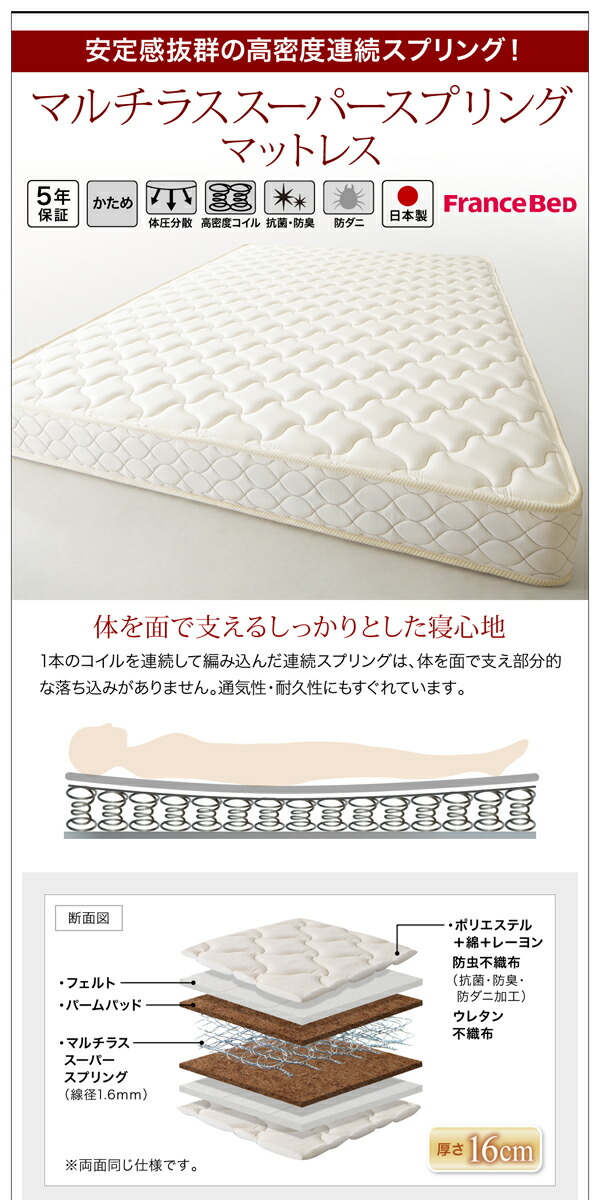 モダンデザインフロアベッド マルチラススーパースプリングマットレス付き ダブル 組立設置付の通販は