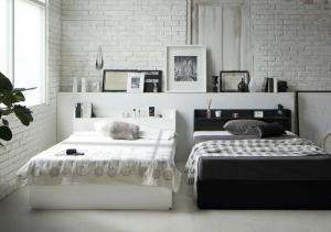 棚・コンセント付き収納すのこベッド スタンダードポケットコイルマットレス付き ダブル 組立設置付の通販は