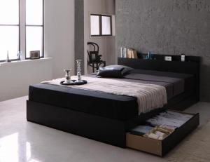 モダンライト・コンセント付き収納ベッド  国産カバーポケットコイルマットレス付き シングル 組立設置付の通販は
