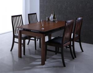 ハイバックチェア ウォールナット材 スライド伸縮式ダイニング 4人 5点セット(テーブル+チェア4脚) W140-240の通販は