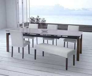 天然木ウォールナット材 デザイン伸縮ダイニングセット 6人 6点セット(テーブル+チェア4脚+ベンチ1脚) W140-240 組立設置付の通販は