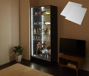 壁面収納 LED付きコレクションラック ワイド 本体 引き戸タイプ 背面ミラー2枚セット 奥行29の通販は本棚