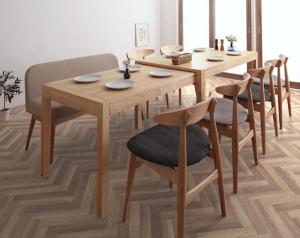 北欧デザイン スライド伸縮テーブル ダイニングセット 8人 8点セット(テーブル+チェア6脚+ソファベンチ1脚) W135-235の通販は