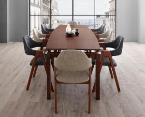 北欧テイスト 天然木ウォールナット材 伸縮ダイニングセット 8人 9点セット(テーブル+チェア8脚) W140-240 組立設置付 198,927円