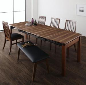 天然木ウォールナット材 ハイバックチェア ダイニング 6人 6点セット(テーブル+チェア4脚+ベンチ1脚) W140-240 組立設置付の通販は