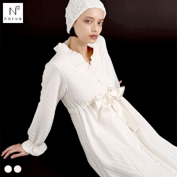 ナルエー パジャマ 裏綿接結(綿入り)ブドォワールローブ ワンピース ガウン ルームウェア 長袖 moontan by Narue Luxe 送料無料