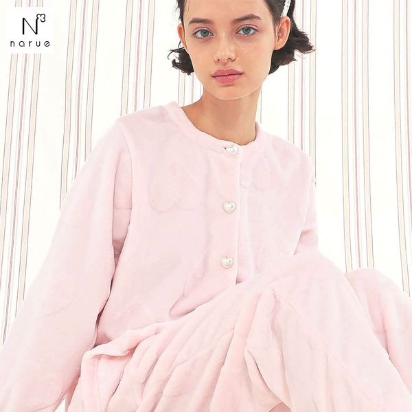 ナルエー パジャマ シャイニースノーエンボスハートペプラムパジャマ セットアップ 上下セット ルームウェア 長袖 レディー 送料無料