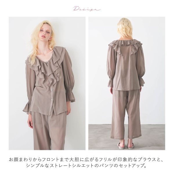 ナルエー パジャマ 80sジョーゼットヴェルーナパジャマ 上下セット セットアップ ルームウェア 長袖 綿100％ NARUE 送料無料_2