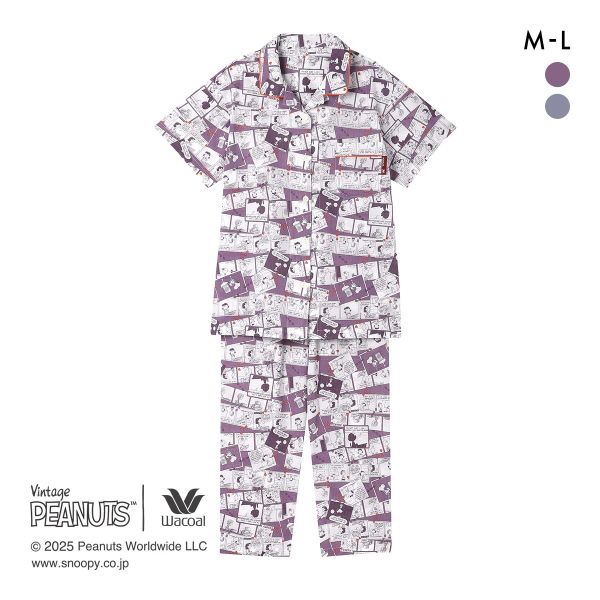 ワコール PEANUTS×ワコール シャツパジャマ 半袖 上下セット コミック 綿100％ ルームウェア Wacoal リラックス＆ 20%OFF 送料無料