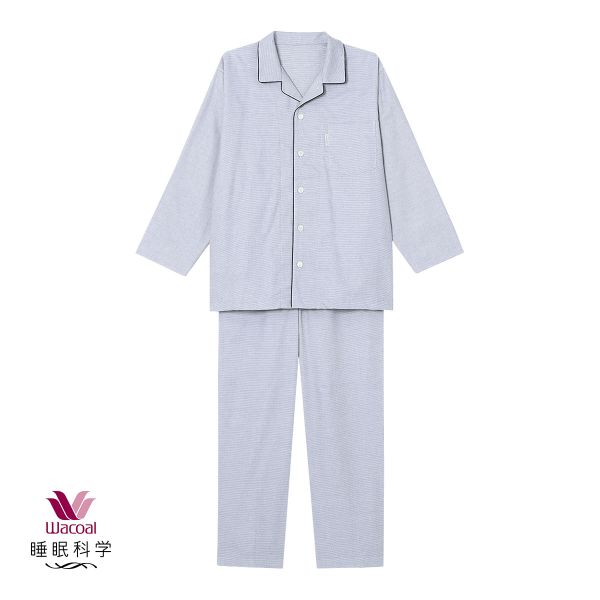 ワコール Wacoal 睡眠科学 メンズ 綿100％ シャツパジャマ 長袖 上下セット コットン 紳士用 ML 10%OFF 送料無料_12