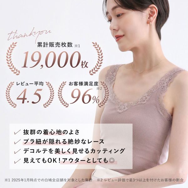 タンクトップ リブ編み レース ブラ紐隠し 綿混 見せるインナー S M L LL 3L コントランテ ContRante レディース 送料無料 メール便(8) アンダーウェア