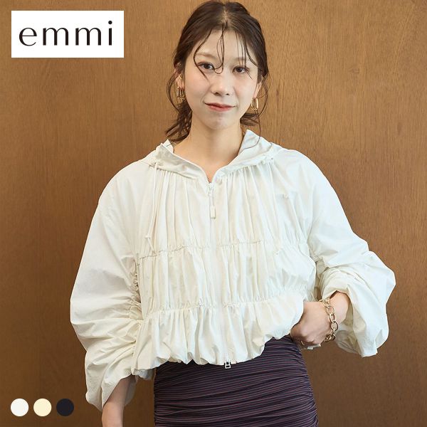 【送料無料】 エミ Movique シャーリングブルゾン 撥水 UVカット 接触冷感 emmi