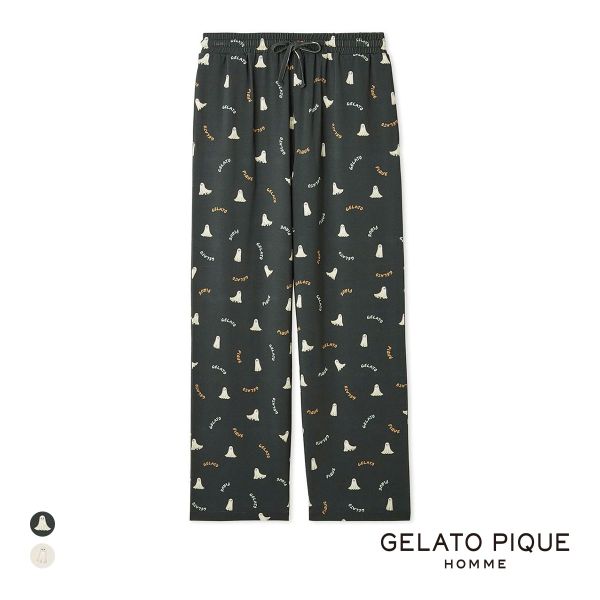 ジェラートピケ オム メンズ TRICK GHOST柄 ロングパンツ ジェラピケ パジャマ ルームウェア gelato pique HOMME 送料無料