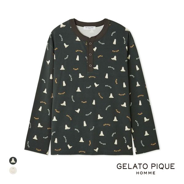 【送料無料】 ジェラートピケ オム メンズ TRICK GHOST柄ロンT ジェラピケ パジャマ ルームウェア gelato pique HOMME