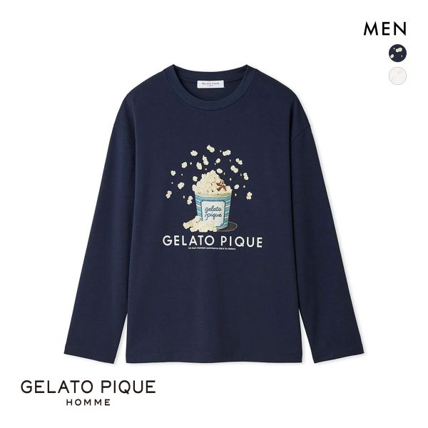 【送料無料】 ジェラートピケ オム メンズ インレイポップコーンプリントロンT ジェラピケ パジャマ ルームウェア GELATO PIQUE HOMMEの通販は