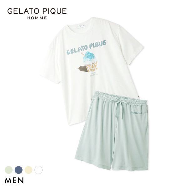 ジェラートピケ オム メンズ MINT SORBET by HEIQ MINT 接触冷感 夏祭りワンポイントTシャツ&ハーフパンツセット ジェラピ 送料無料