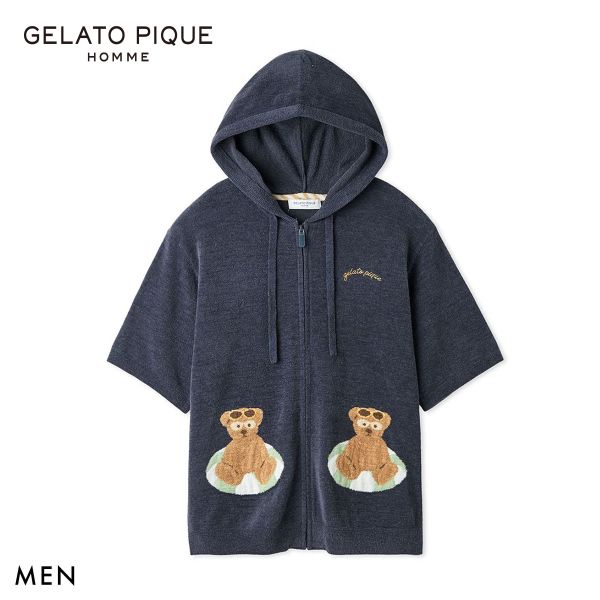 ジェラートピケ オム メンズ サマーベアジャガード半袖パーカ ジェラピケ パジャマ ルームウェア GELATO PIQUE HOMM 10%OFF 送料無料
