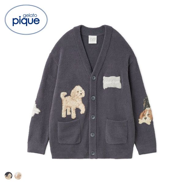 ジェラートピケ UNISEX エアリーモコプレイフルDOGジャガードカーディガン ジェラピケ パジャマ ルームウェア gelato pique 送料無料