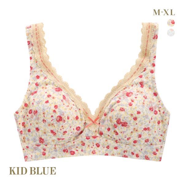 ブラジャー ノンワイヤー キッドブルー 24ガーニッシュフラワー ソフトブラジャー 三角ブラ ブラレット KID BLUE 下着 レディース 送料無料
