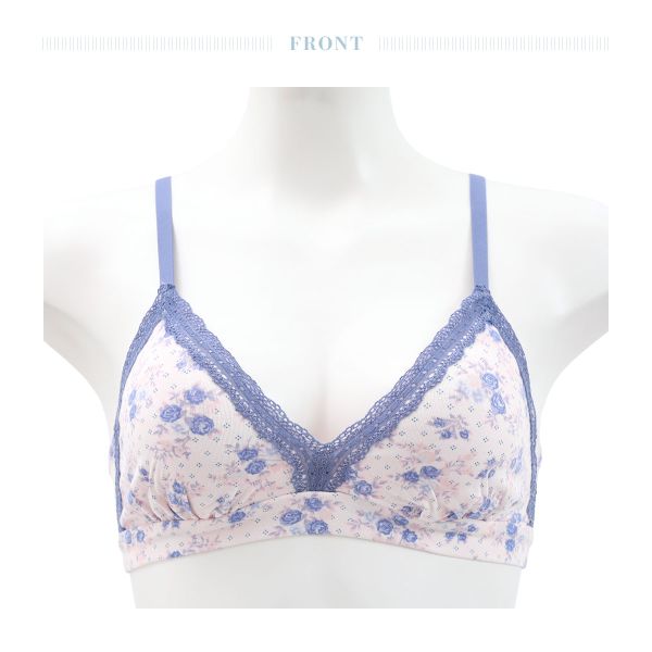 ブラジャー キッドブルー ピンドットフラワー ノンワイヤー ソフト