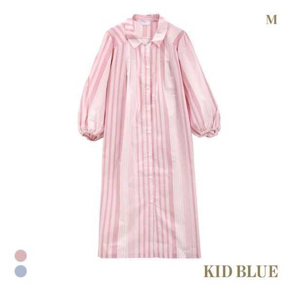 キッドブルー 25ストライプ&天竺 9分袖 ワンピース ルームウェア パジャマ KID BLUE 送料無料