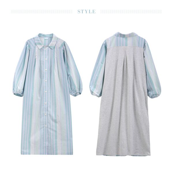 キッドブルー 25ストライプ&天竺 9分袖 ワンピース ルームウェア