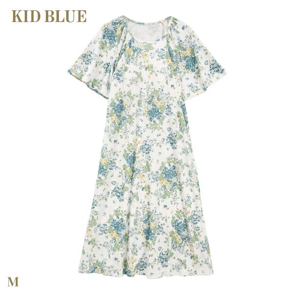 キッドブルー パイルフローラルガーデン ワンピース 半袖 ネグリジェ カップ付 ナイティ ルームウェア パジャマ レディー 送料無料_9