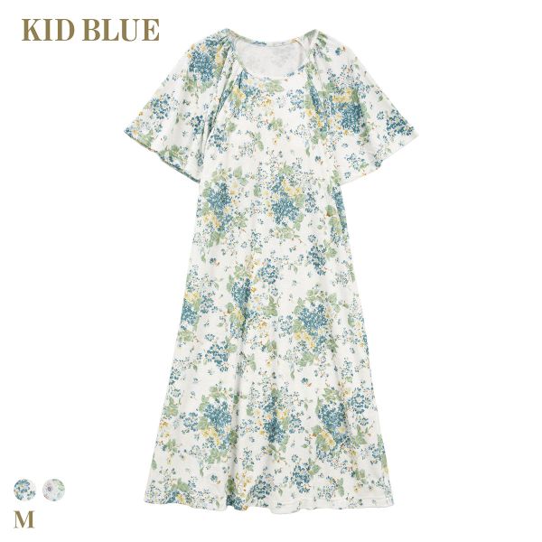 キッドブルー パイルフローラルガーデン ワンピース 半袖 ネグリジェ カップ付 ナイティ ルームウェア パジャマ レディー 送料無料