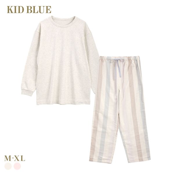 キッドブルー 26Wガーゼ ストライプ 長袖 フルレングス 上下セット パジャマ ルームウェア ユニセックス KID BLUE 送料無料