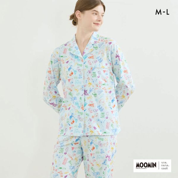 ウンナナクール MOOMIN × une nana cool 綿100％ 開襟パジャマ ルームウェア パジャマ 上下セット 長袖 レディース 20%OFF 送料無料