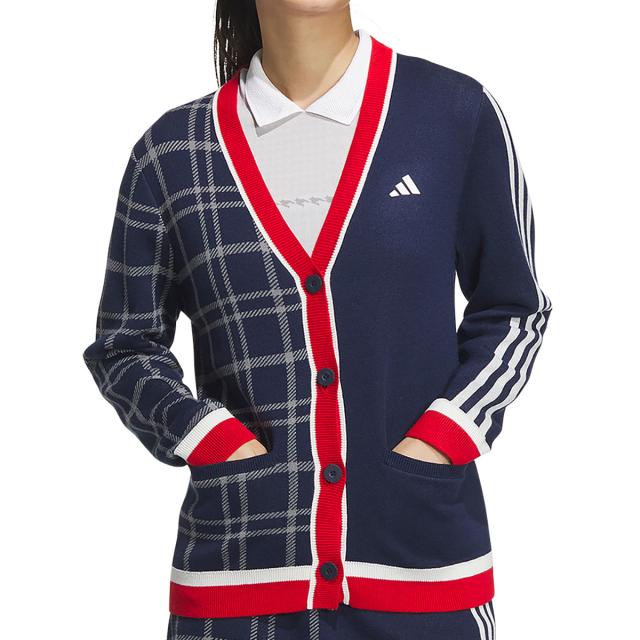 アディダス　Adidas　アシンメトリーパターン スリーストライプス カーディガン　レディス