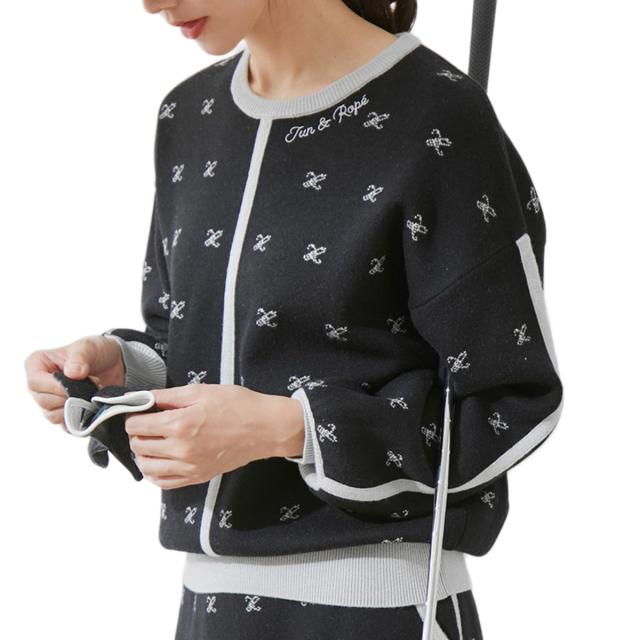 ジュン アンド ロペ　JUN & ROPE　モノグラムジャカード パフスリーブプルオーバーセーター　レディスの通販は