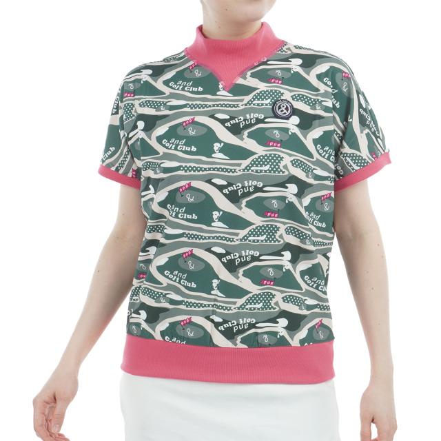 アンパスィ　and per se　ストレッチ ソルケアドットプリンテッド半袖ポロシャツ　レディス アンパスィ and per se ストレッチ ソルケアドットプリンテッド半袖