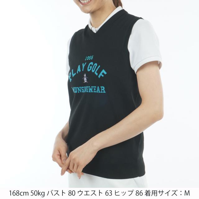新品未使用タグ付き　ゴルフウェア【muningwear】Vネックベスト　白　L マンシングウェア Munsingwear SEASON COLLECTION ロゴ柄インターシャ
