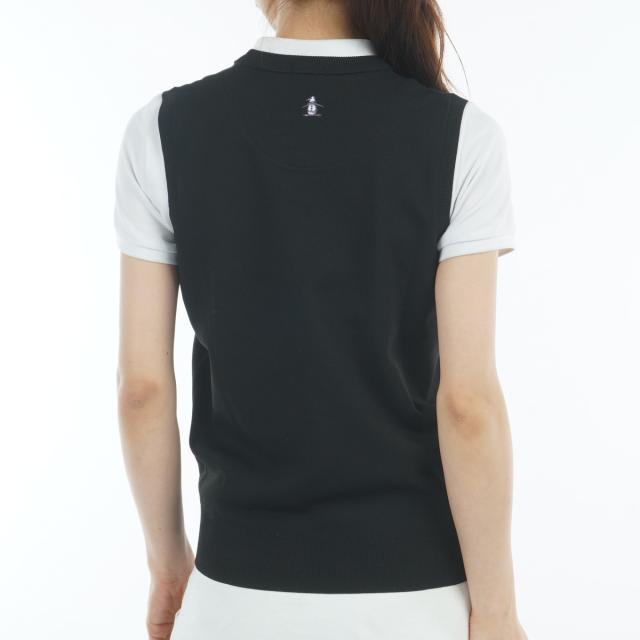 マンシングウェア Munsingwear SEASON COLLECTION ロゴタイプ柄インターシャ Vネックニットベスト レディス