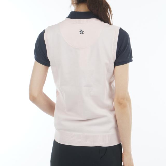 マンシングウェア Munsingwear SEASON COLLECTION ロゴタイプ柄インターシャ Vネックニットベスト レディス