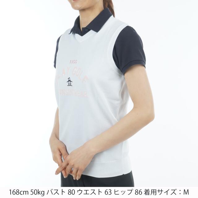 新品未使用タグ付き　ゴルフウェア【muningwear】Vネックベスト　白　L マンシングウェア Munsingwear SEASON COLLECTION ロゴ柄インターシャ