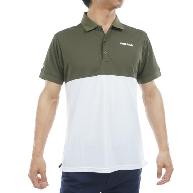 【美品】BRIEFING バイカラーポロシャツ　オリーブL ブリーフィング BRIEFING バイカラー半袖ポロシャツ