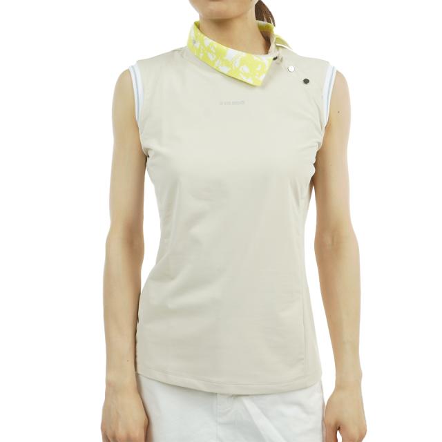 ルコックスポルティフ ゴルフ　Le coq sportif GOLF　RIJOUME ストレッチ リーフ柄 スリーブレスポロシャツ　レディス