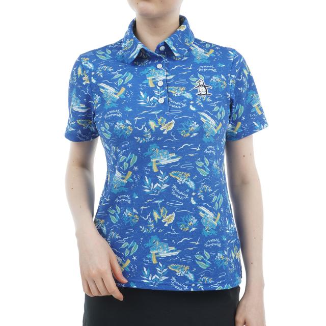 マンシングウェア　Munsingwear　SEASON COLLECTION SUNSCREEN ストレッチ フィラシス鹿の子リゾートプリント半袖ポロシャツ　レディス