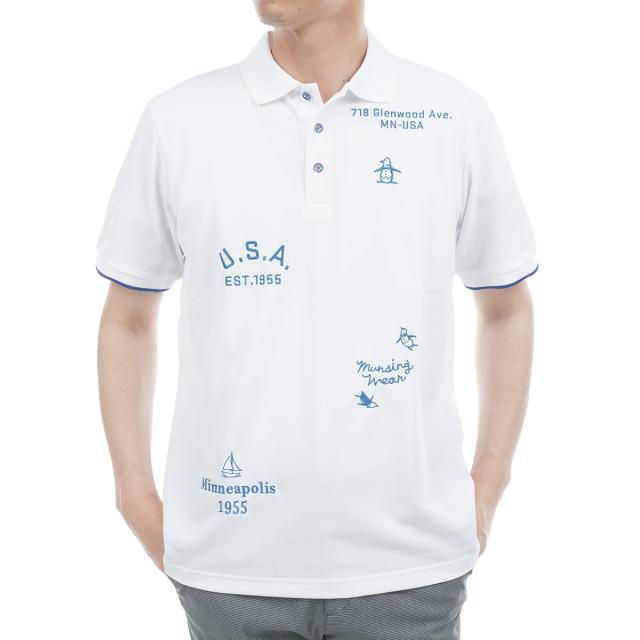 新品マンシングウェアストレッチサンスクリーン フィラシス飛び刺繍半袖ポロシャツL Munsingwear SUNSCREEN 吸汗速乾 飛び柄刺繍半袖ポロシャツ