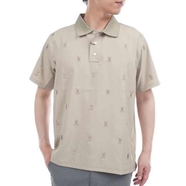 サイコバニー　PSYCHO BUNNY　GOLF シアサッカー ストライプロゴパターン ストレッチ 半袖ポロシャツ