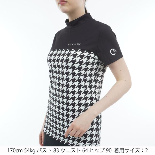 セシルマクビー 緑であること CECIL McBEE green ハウンドトゥース うつり変わりモックネック半袖プルオーバー レディス