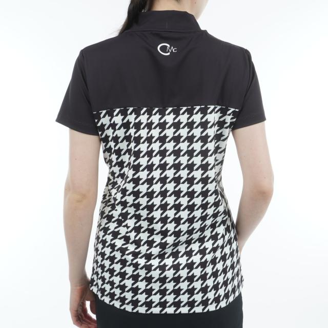 セシルマクビー 緑であること CECIL McBEE green ハウンドトゥース うつり変わりモックネック半袖プルオーバー レディス