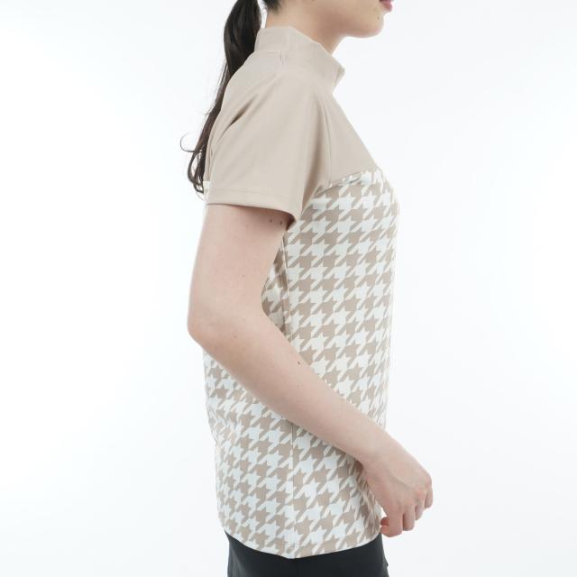 セシルマクビー 緑であること CECIL McBEE green ハウンドトゥース うつり変わりモックネック半袖プルオーバー レディス